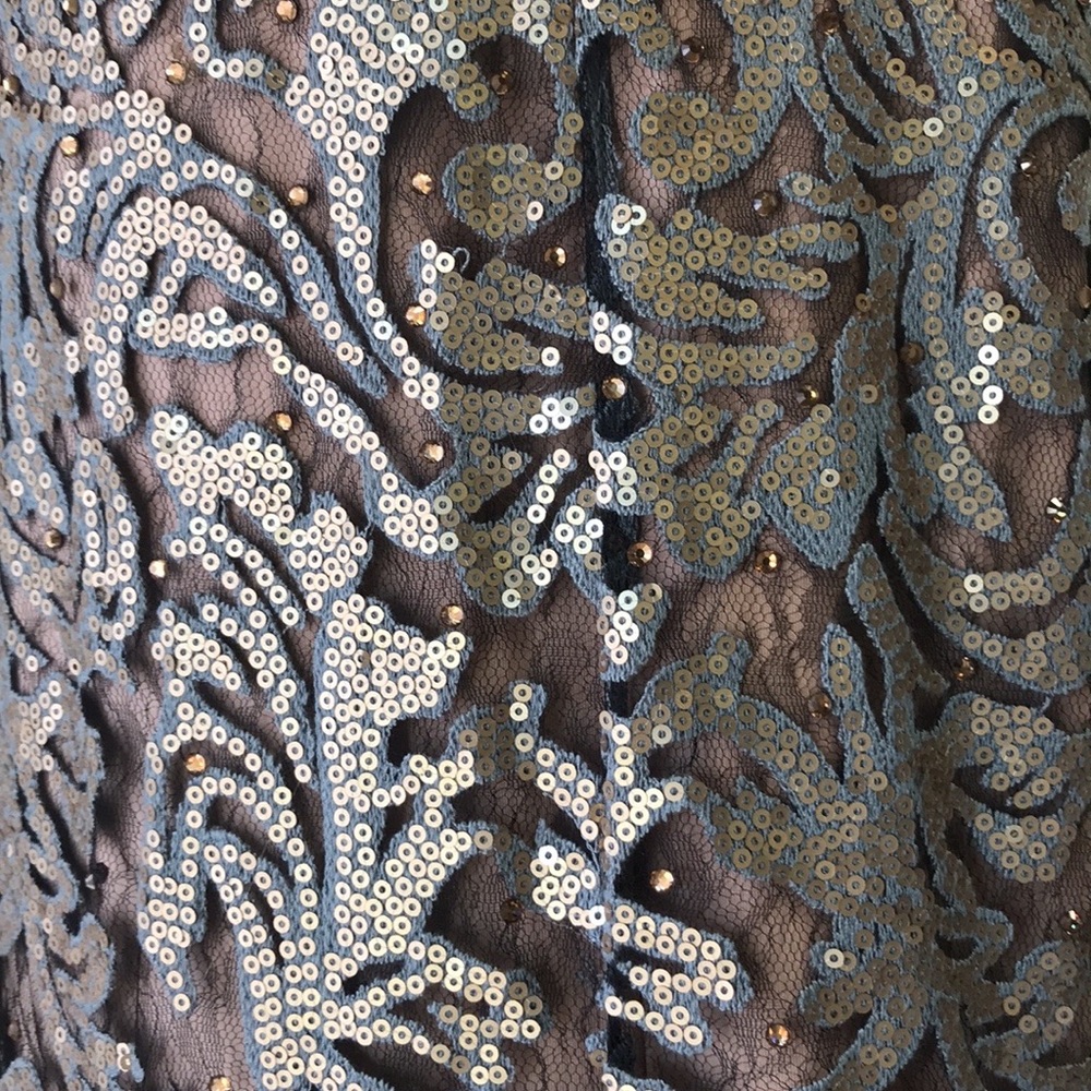 Jovani Project Runway Bronze Sequin Crystal Lace Formal Prom Gown - Picture 8 of 11